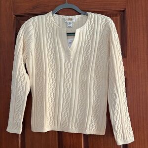 Talbots Ivory Cable-Knit Scoop V Sweater